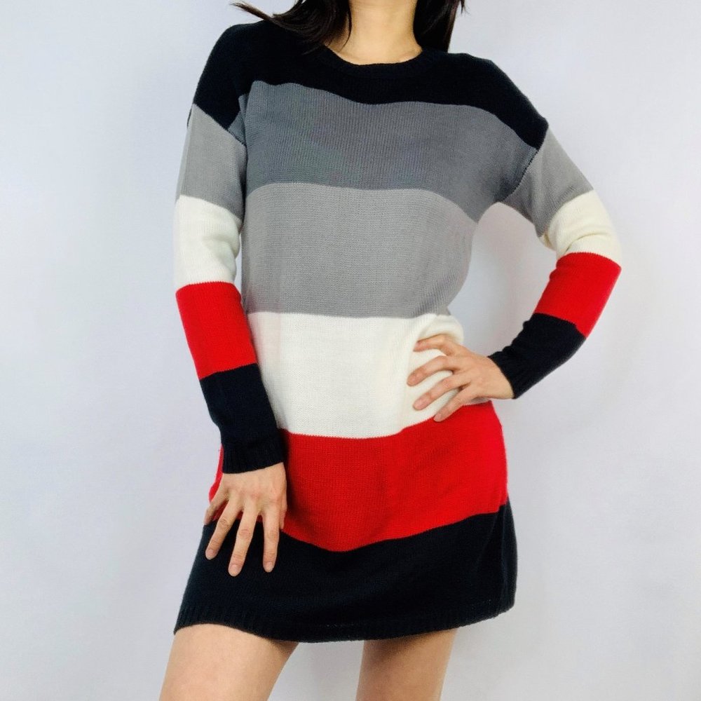 Blue Rain Strip Sweater Dress